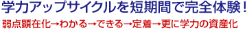 学力アップサイクルを短期間で完全体験！弱点顕在化→わかる→できる→定着→更に学力の資産化